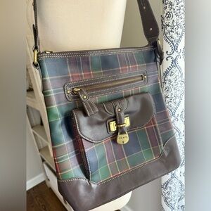Chaps plaid green red crossbody vinyl purse bag